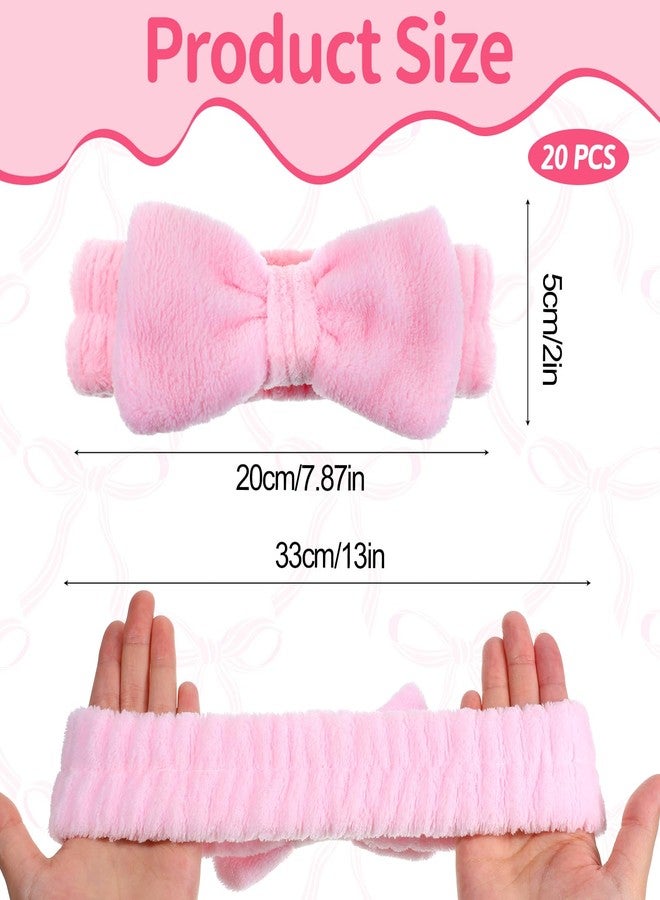 Aeaocvo 20 PCS Spa Headband Bulk, Pink Spa Headbands for Women, Hair Band for Washing Face Beauty Shower Skincare, Elastic Bowknot Make up Headband - Image 2